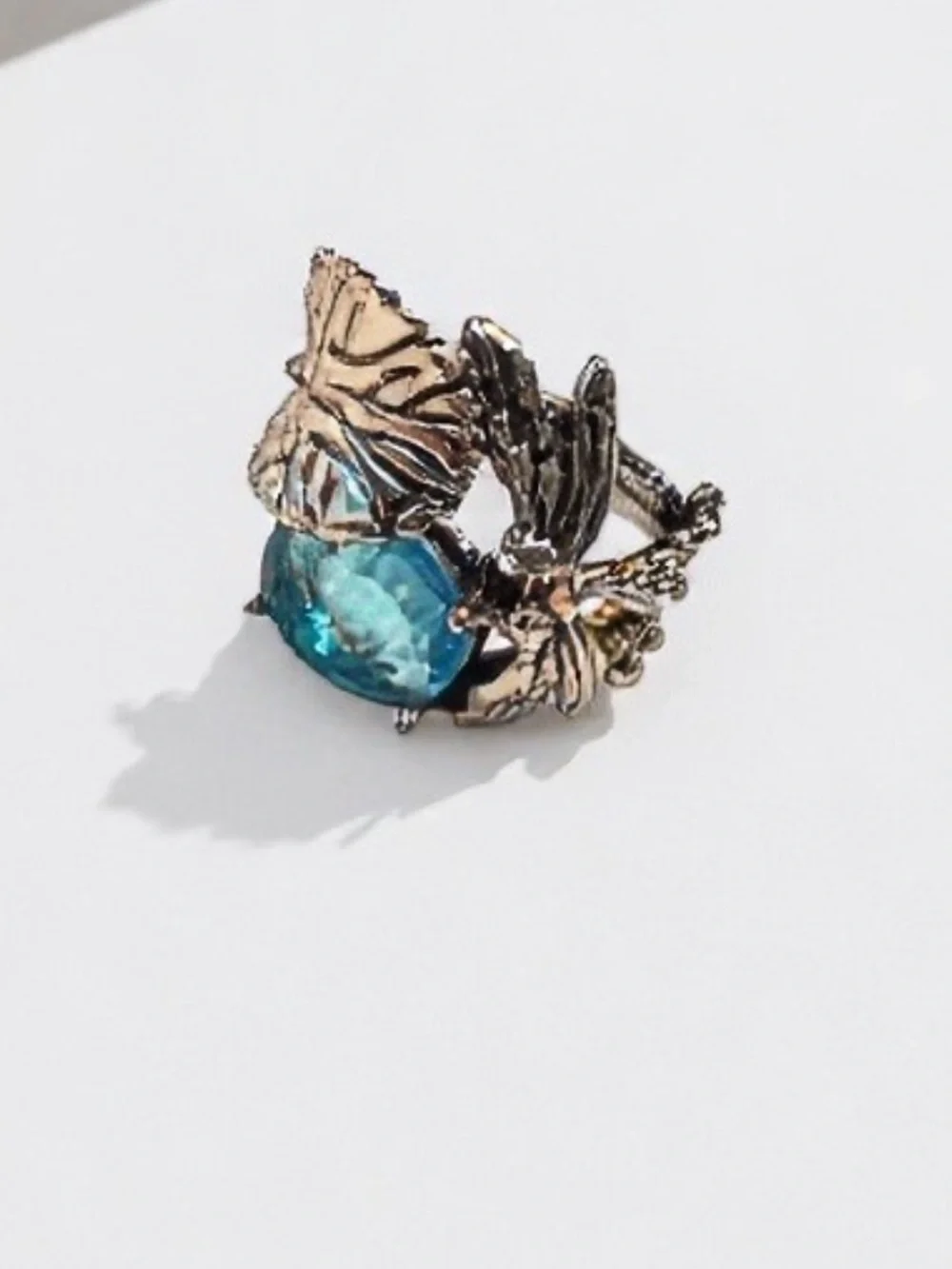 Jeweled DragonFly Ring Silver Band Blue Color Cubic Zirconia Insect Women’s 6